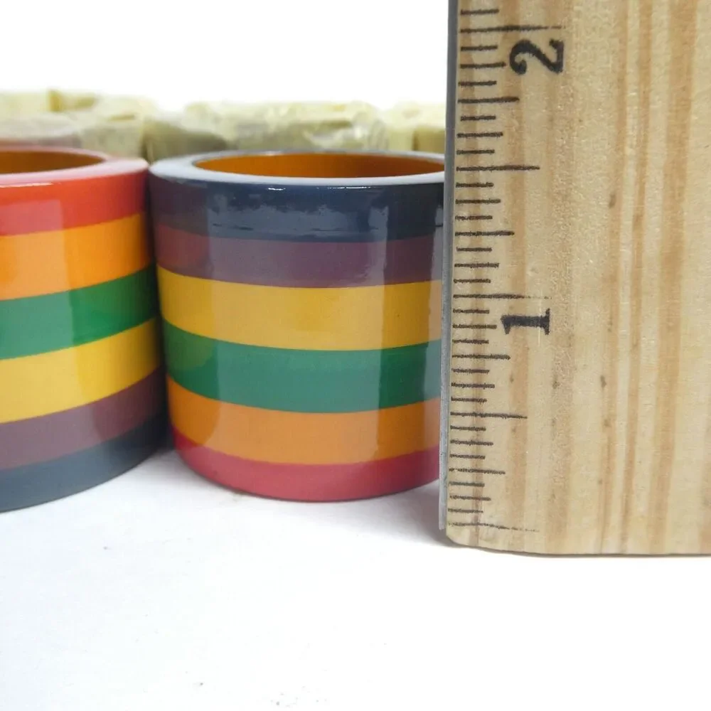 12 Rainbow Striped Wooden Napkin Rings Vintage India Vibrant Colorful Decor